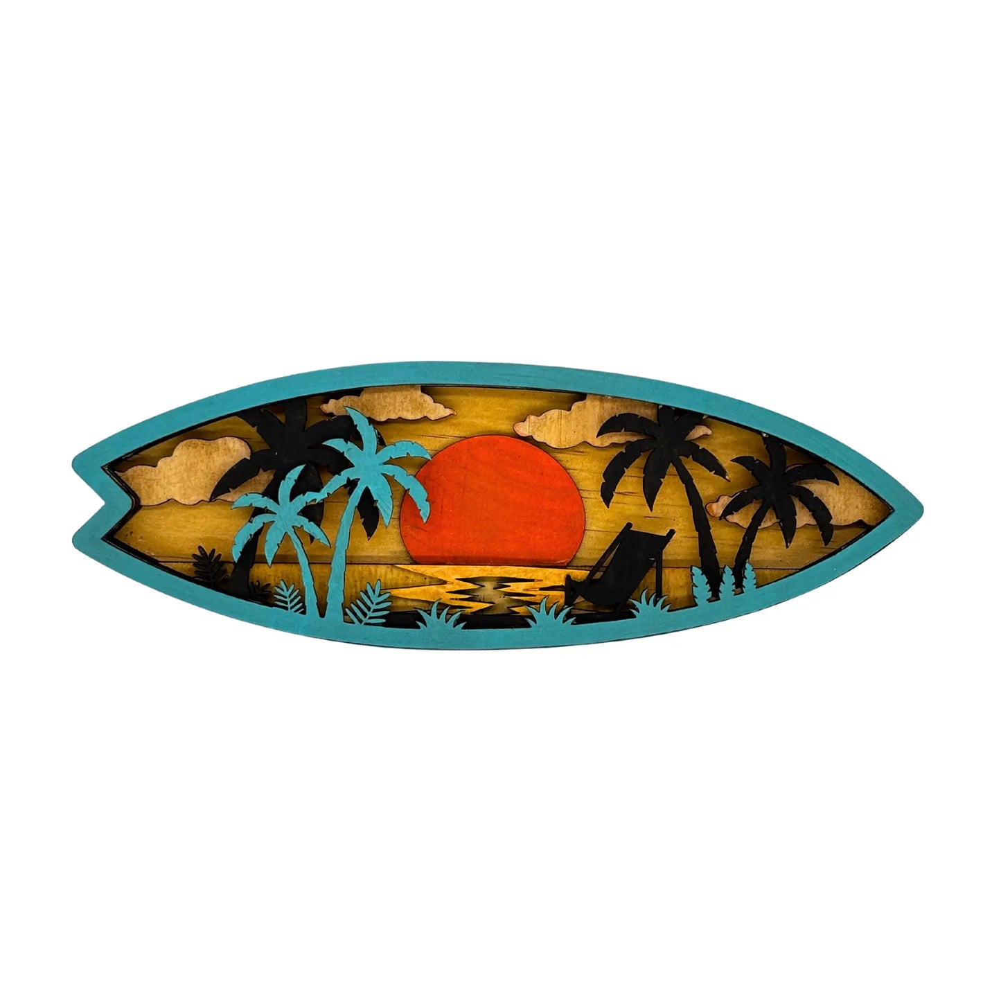3D Layered Tropical Sunset Surfboard Art Vibeartz