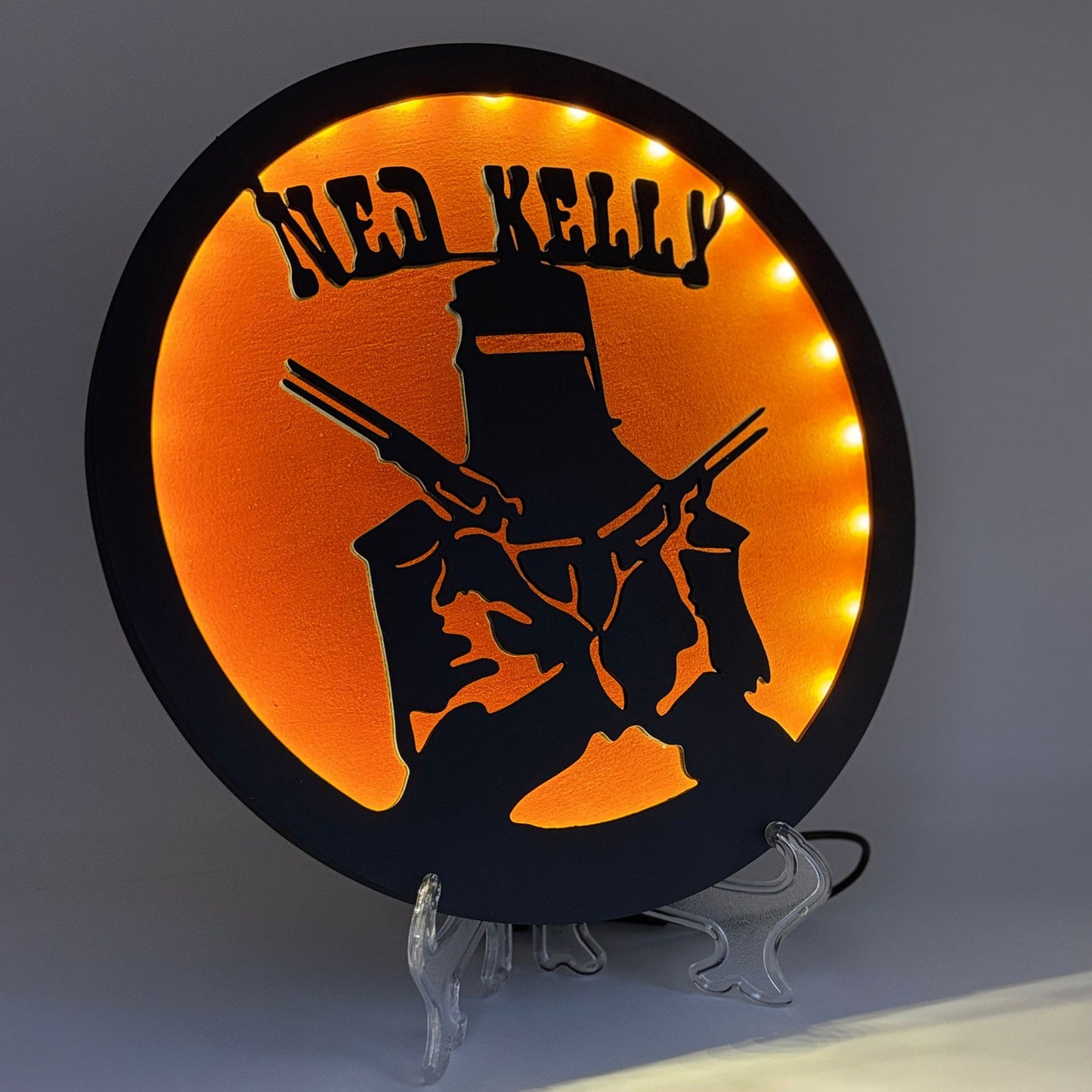 Wooden LED Art Lamp – Ned Kelly