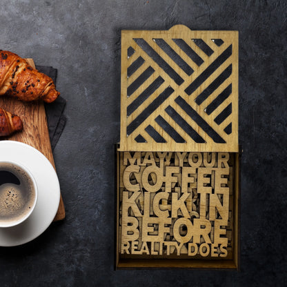 Wooden Coffee Quote Coaster Set of 6 – Rustic Café Charm Vibeartz