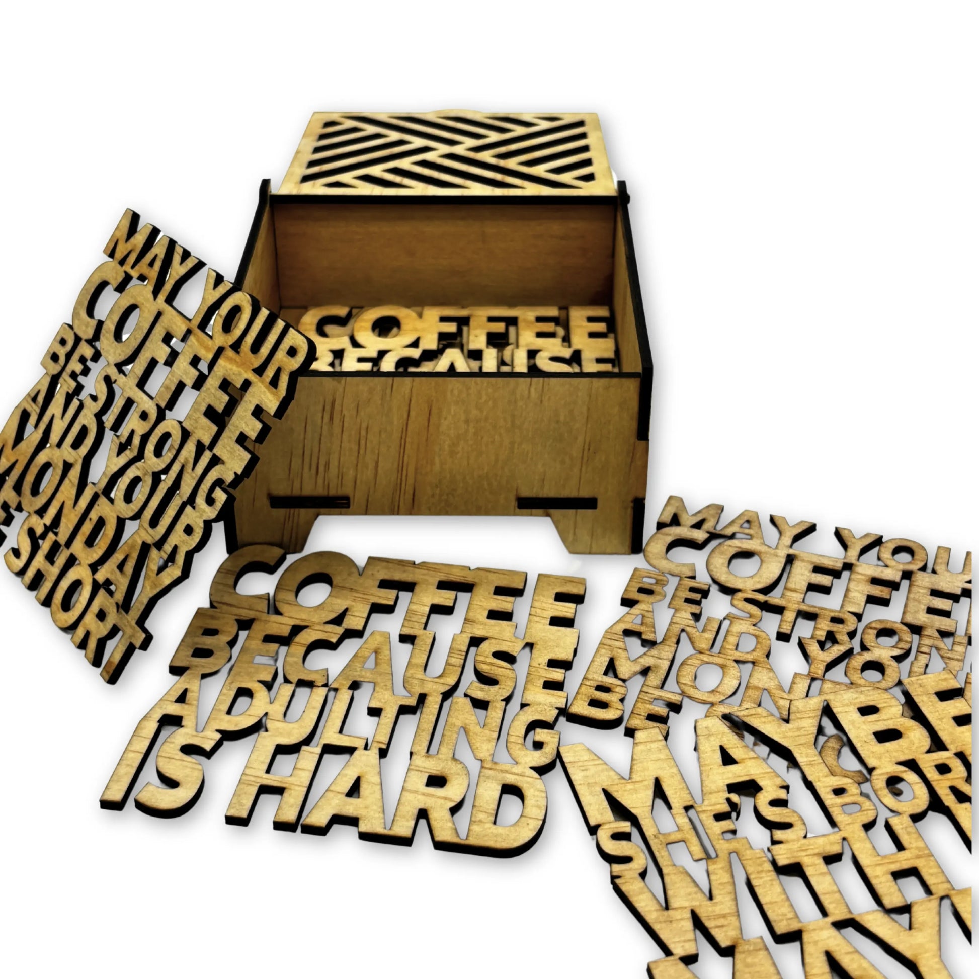 Wooden Coffee Quote Coaster Set of 6 – Rustic Café Charm Vibeartz