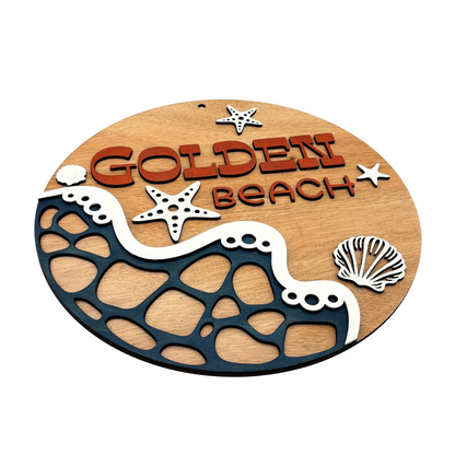 Golden Beach Coastal Wall Sign – Wooden Wall Art Decor