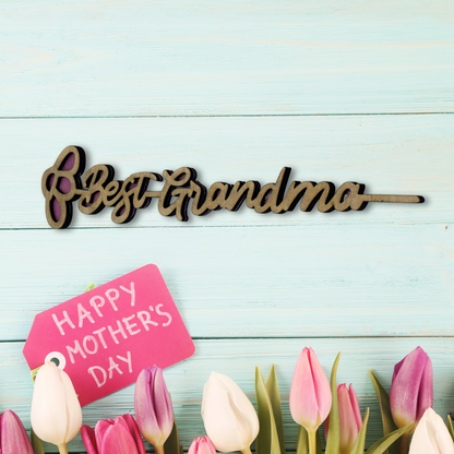 Mother's Day "Best Grandma" Gift – Elegant Laser-Cut Wooden Decoration