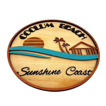 Coolum Beach Layered Wooden Art – Sunshine Coast Coastal Décor Vibeartz