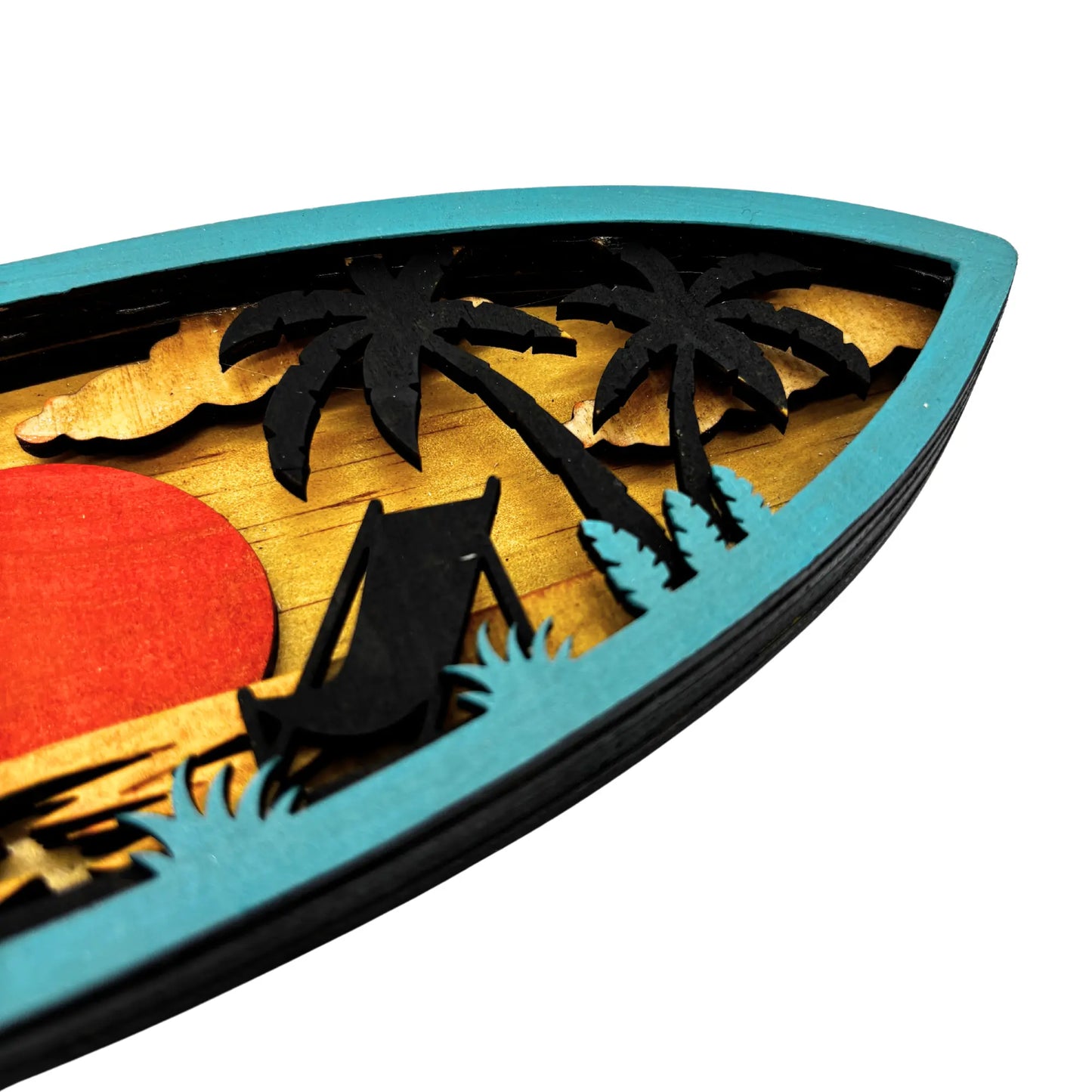 3D Layered Tropical Sunset Surfboard Art Vibeartz