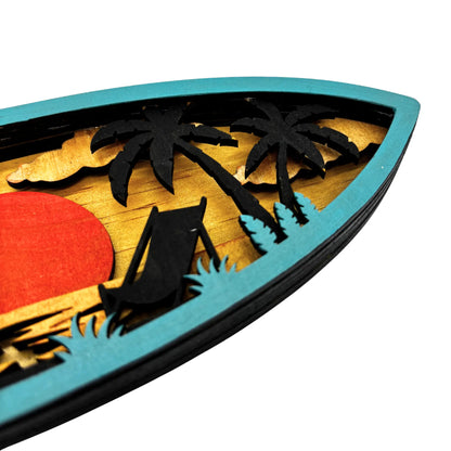 3D Layered Tropical Sunset Surfboard Art Vibeartz