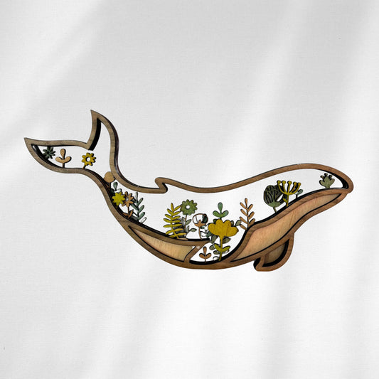 Whale & Marine Flowers Wooden Wall Art Vibeartz