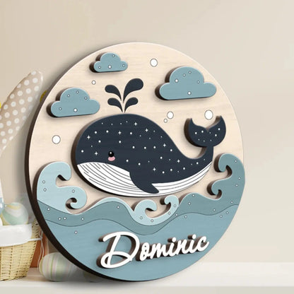 Whale Baby Name Sign - Nursery Wall Art