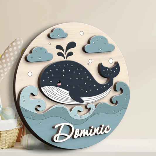 Whale Baby Name Sign - Nursery Wall Art