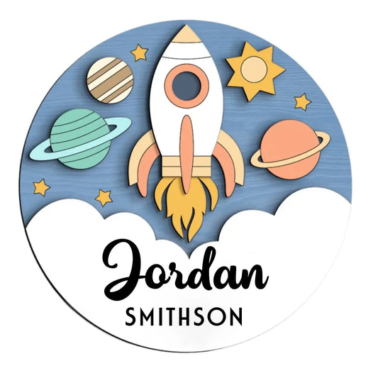 Space Baby Name Sign Board - Nursery Wall Decor