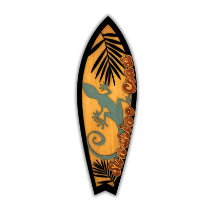 Sunshine Coast Geko Surfboard: Handmade Wooden Artwork Vibeartz