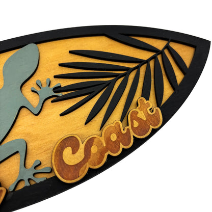 Sunshine Coast Geko Surfboard: Handmade Wooden Artwork Vibeartz