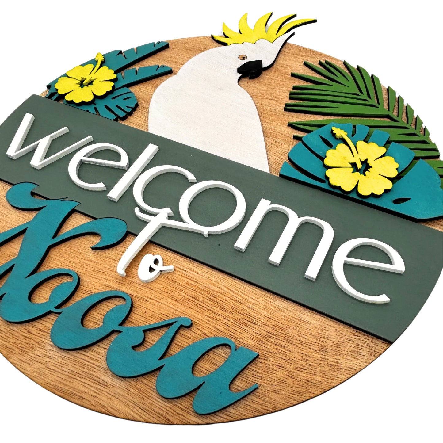 Welcome to Noosa Wooden Sign – Tropical Laser-Cut Decor Vibeartz