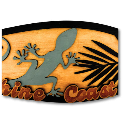 Sunshine Coast Geko Surfboard: Handmade Wooden Artwork Vibeartz
