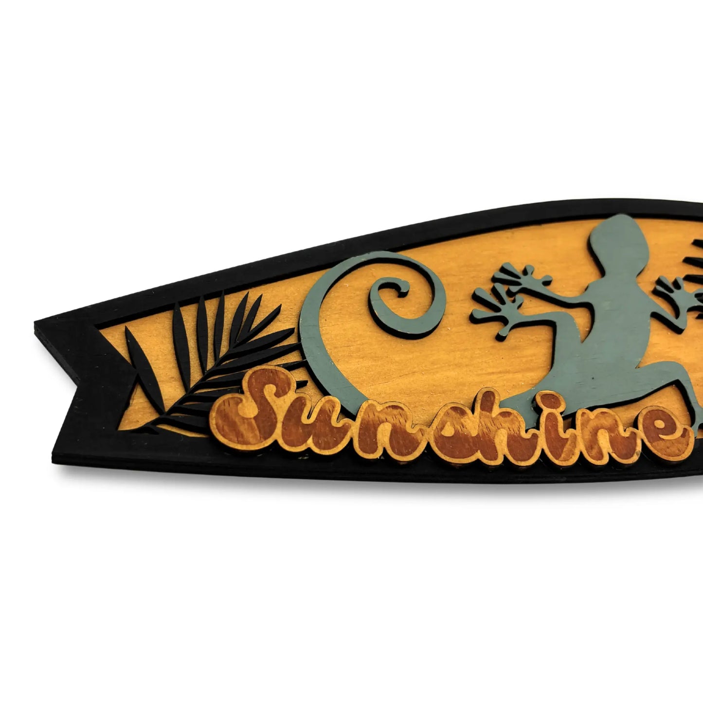 Sunshine Coast Geko Surfboard: Handmade Wooden Artwork Vibeartz