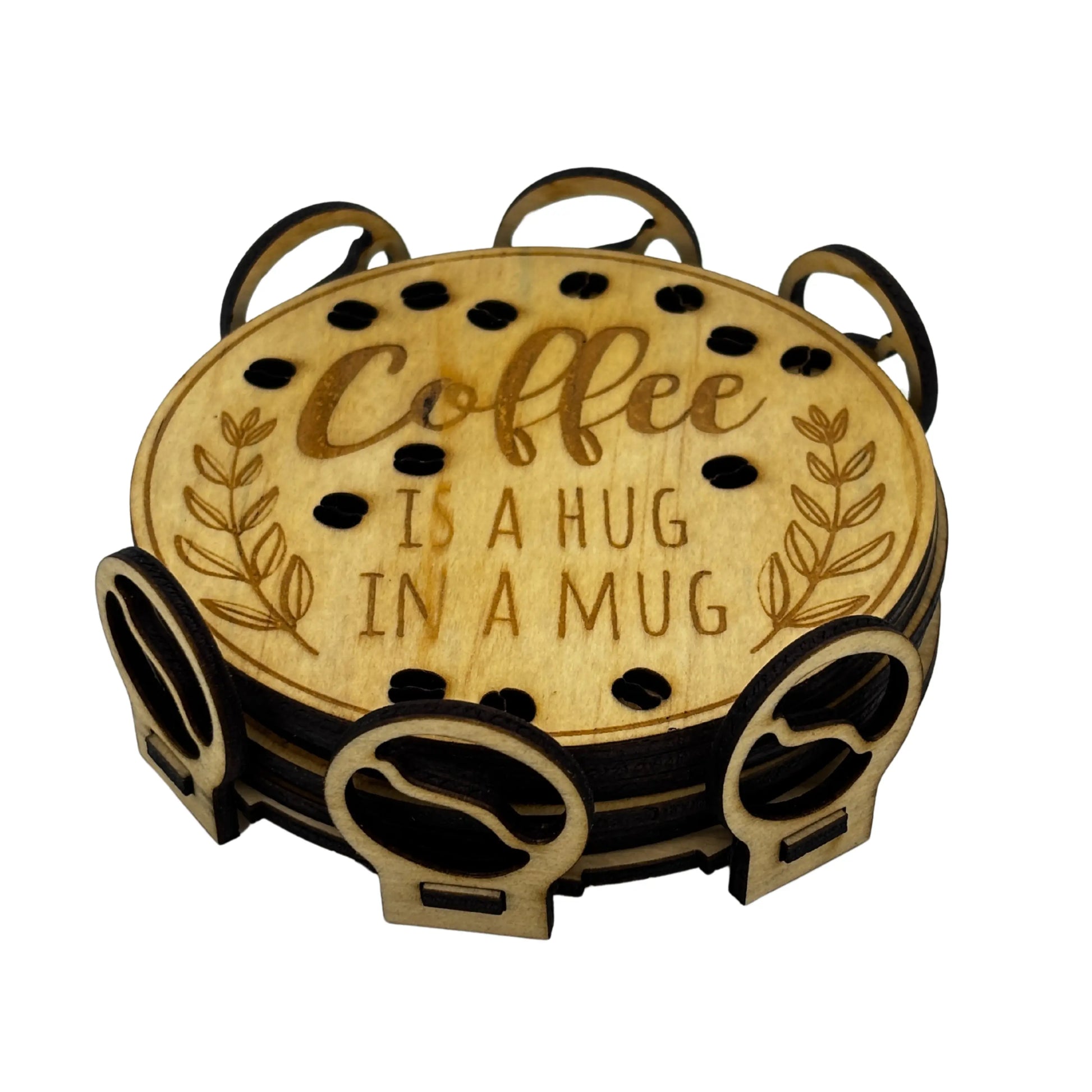 A Coffee is a Hug in a Mug" Wooden Coaster Set of 6 – Cozy & Stylish Vibeartz