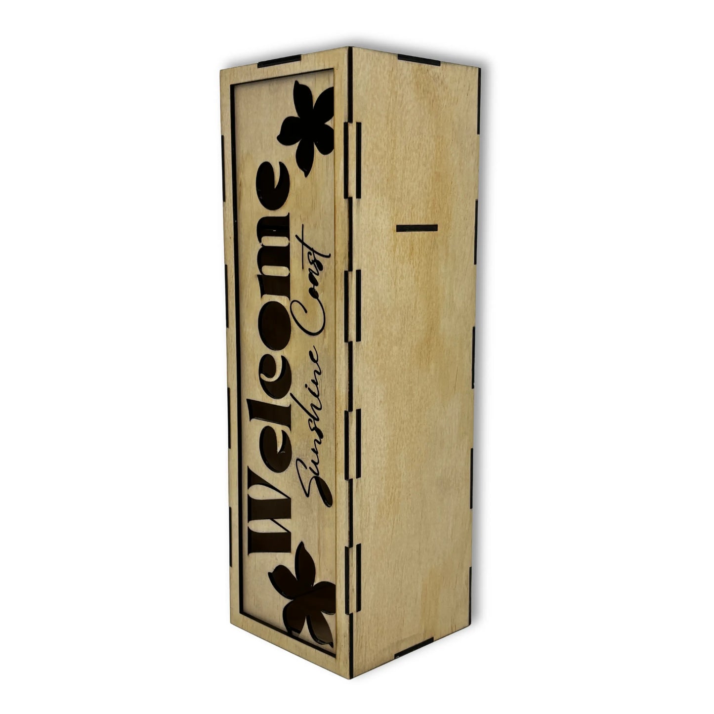 Welcome Sunshine Coast - Wooden Wine Box Vibeartz
