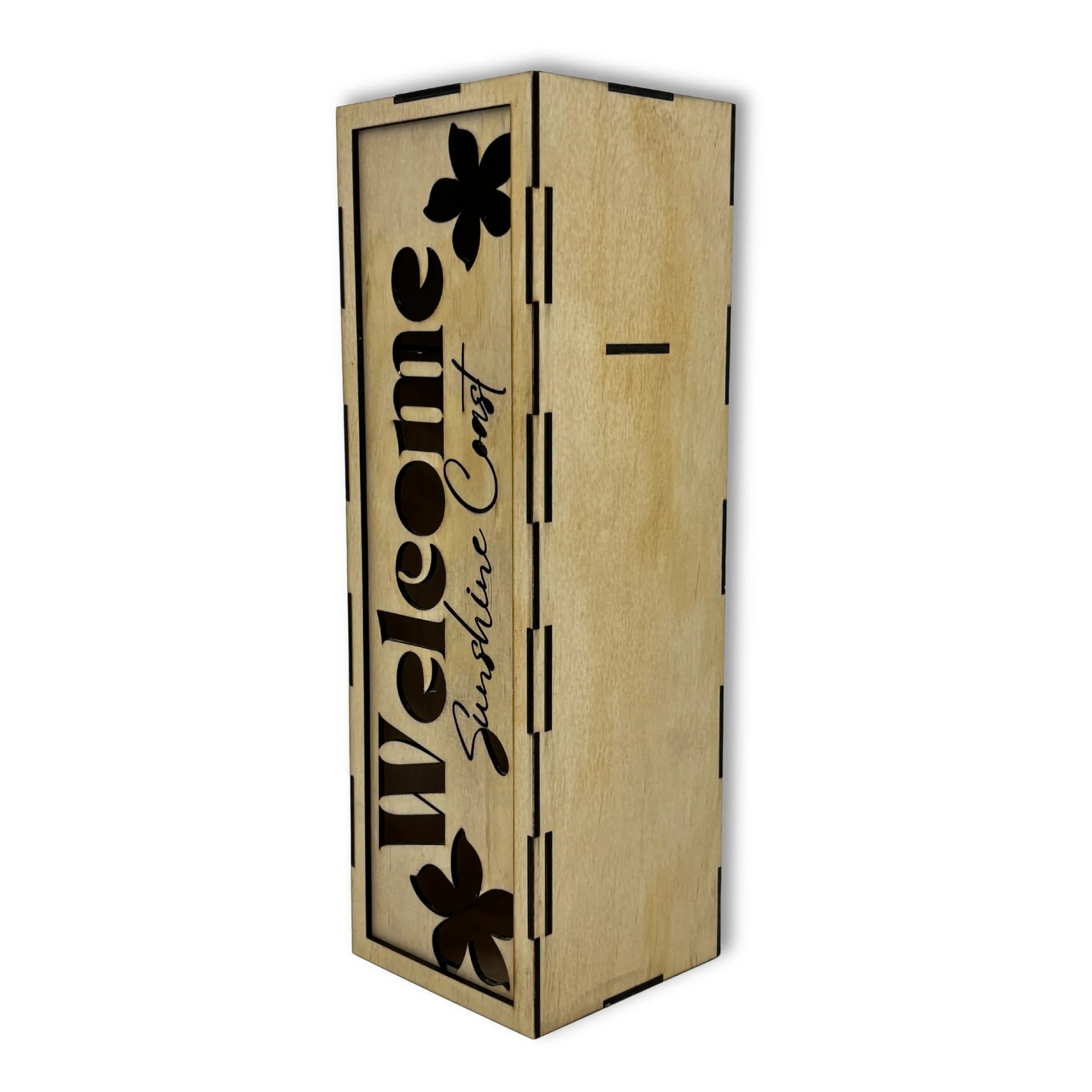 Welcome Sunshine Coast - Wooden Wine Box Vibeartz