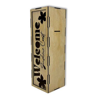 Welcome Sunshine Coast - Wooden Wine Box Vibeartz