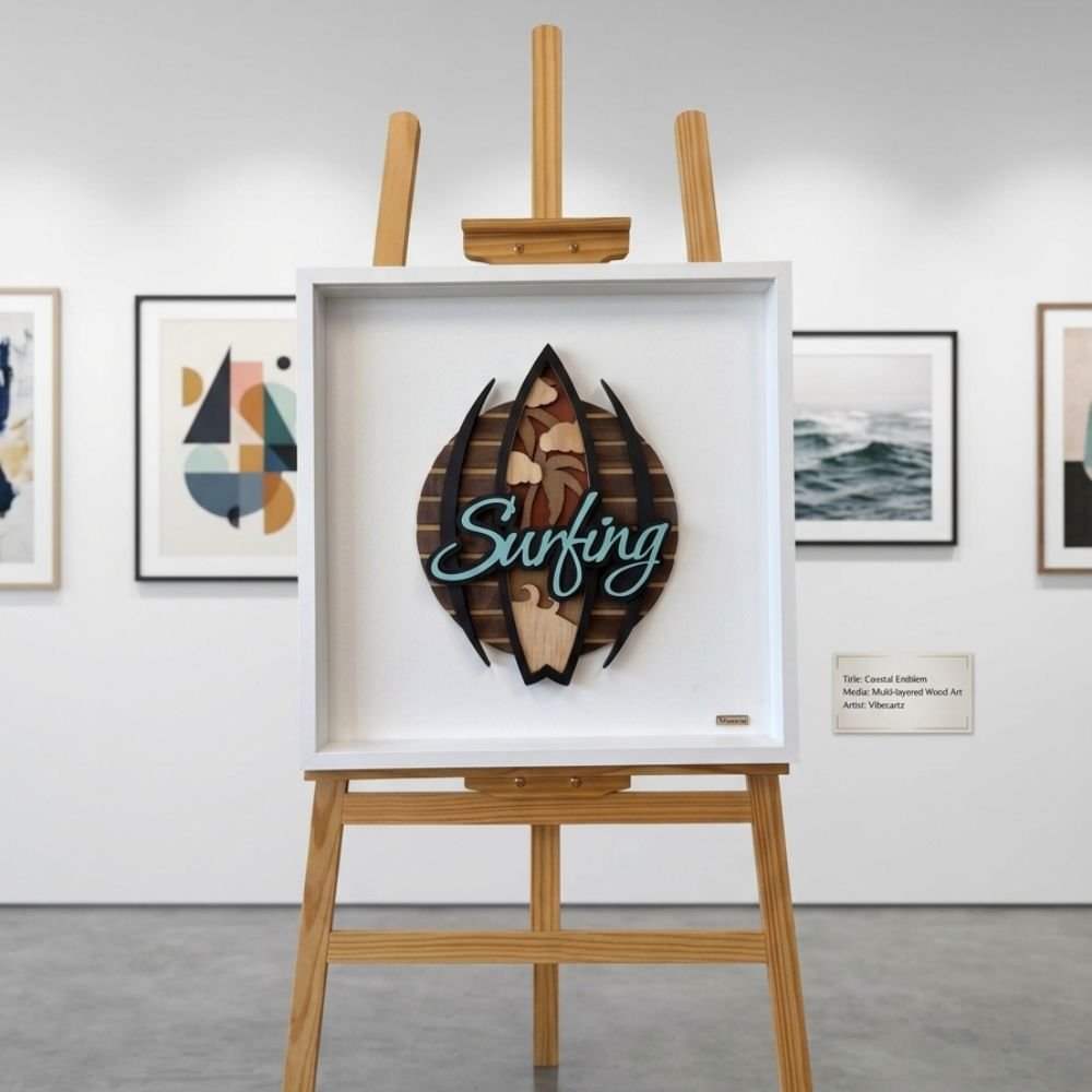 Surfing Timber Artwork – Framed 50x50cm Surfing Timber Artwork – Framed 50x50cm - Image 2