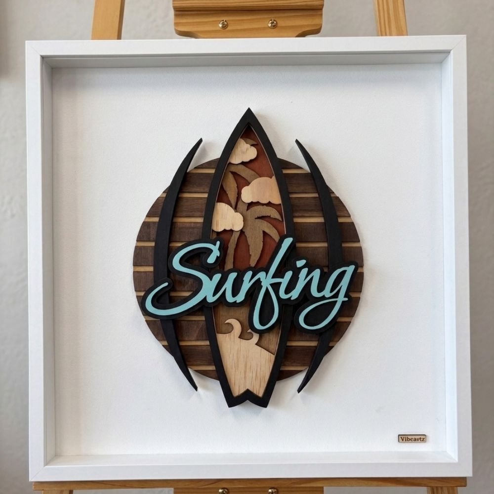 Surfing Timber Artwork – Framed 50x50cm Surfing Timber Artwork – Framed 50x50cm - Image 3
