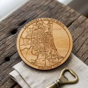 Personalised Wooden Map Coaster - Single