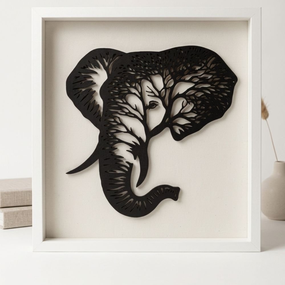 Elephant Silhouette Shadow Box Artwork – 40x40cm Elephant Silhouette Shadow Box Artwork – 40x40cm