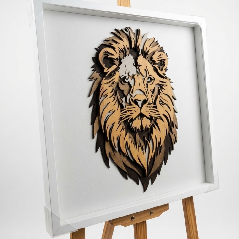 Majestic Lion – Multilayer Wooden Wall Art (50x50cm) Majestic Lion – Multilayer Wooden Wall Art (50x50cm) - Image 2