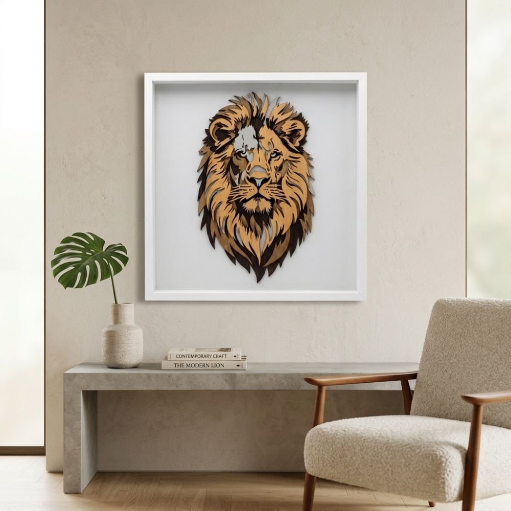 Majestic Lion – Multilayer Wooden Wall Art (50x50cm) Majestic Lion – Multilayer Wooden Wall Art (50x50cm) - Image 4