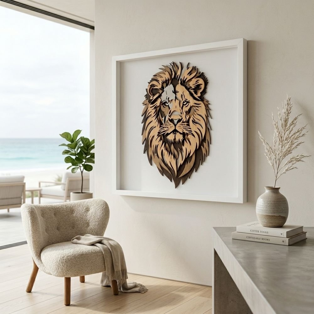 Majestic Lion – Multilayer Wooden Wall Art (50x50cm) Majestic Lion – Multilayer Wooden Wall Art (50x50cm) - Image 3