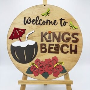 Tropical Hibiscus & Coconut Home Decor Sign