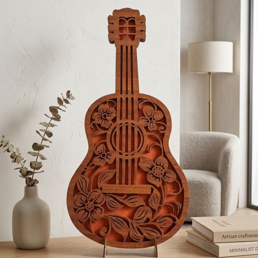 Tropical Hibiscus Acoustic Guitar LED Lamp - Image 2