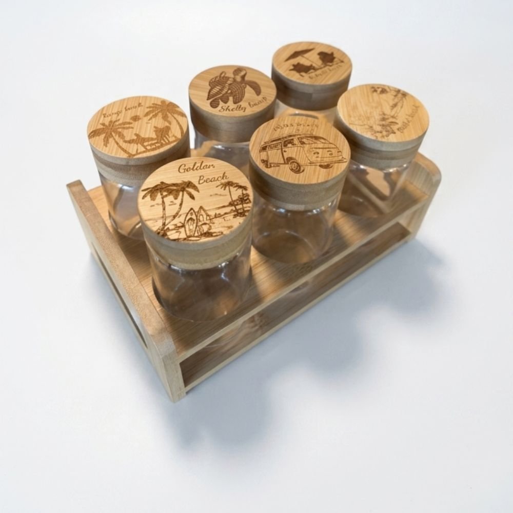 Spice Organiser – Coastal Engraved Glass Jar Set - Image 2