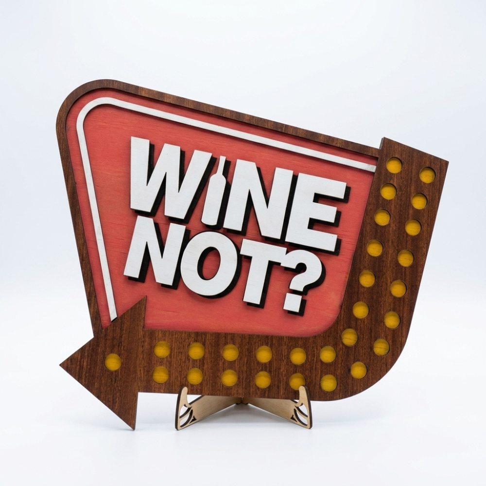 3D wooden Wine Not sign with vintage marquee-inspired arrow design for kitchen, bar or entertaining area